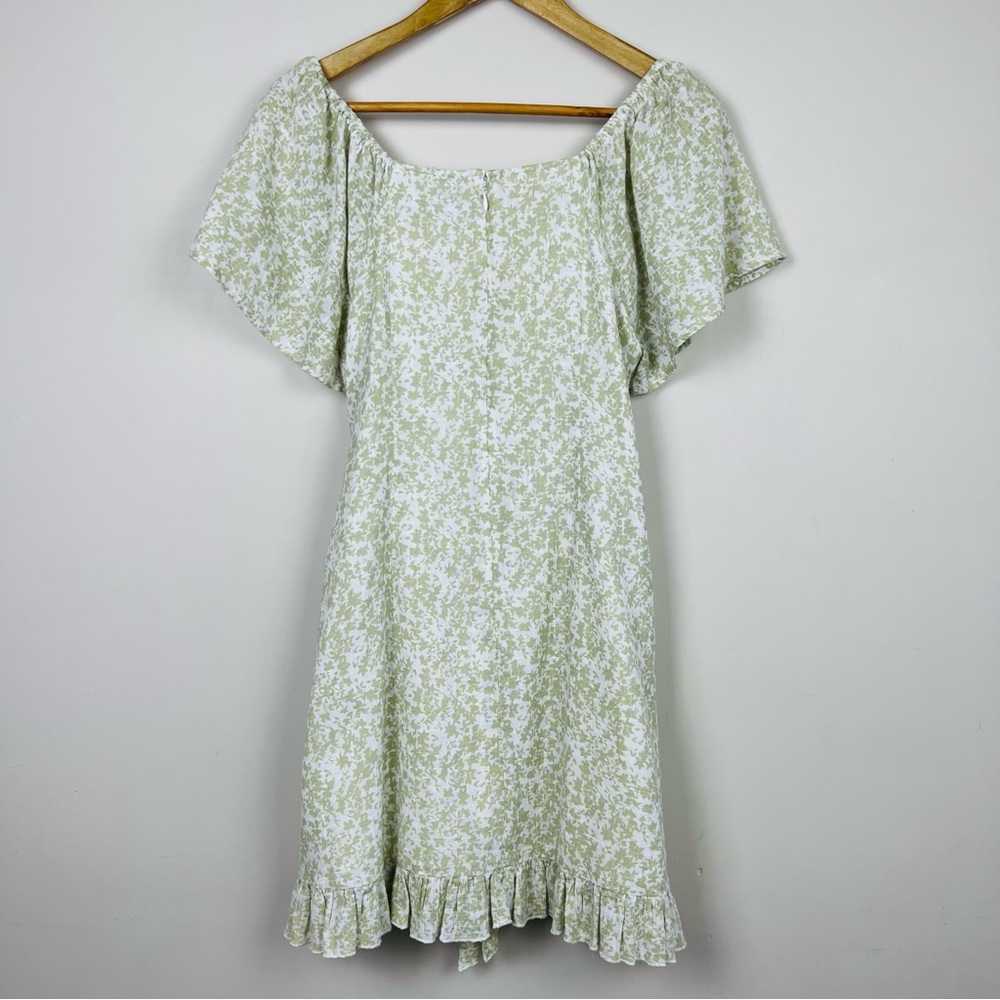 Ghanda Field Mini Dress Green White Floral Back Waist Tie Frill Hem Boho Size M - Picture 8 of 14